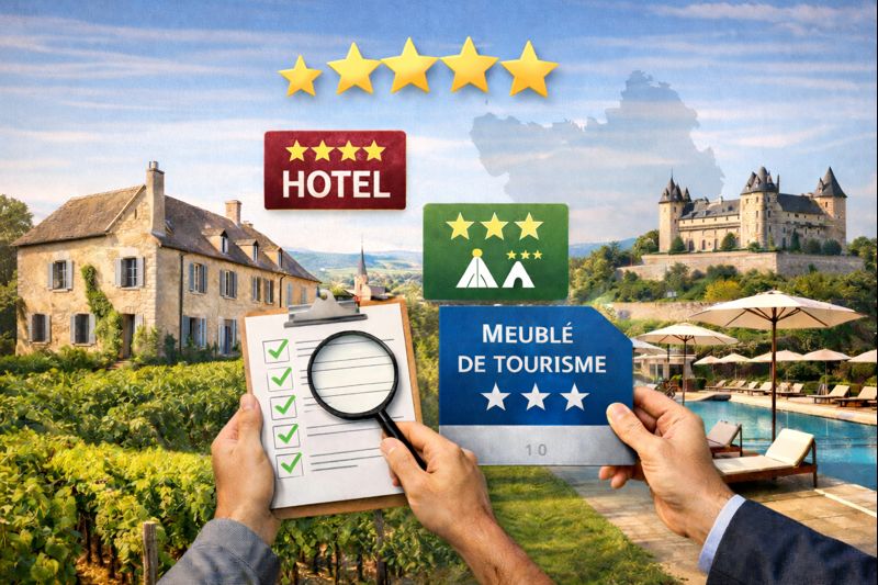 classement des gîtes, meublés de tourisme, hôtels de tourisme, auberges collectives et campings.